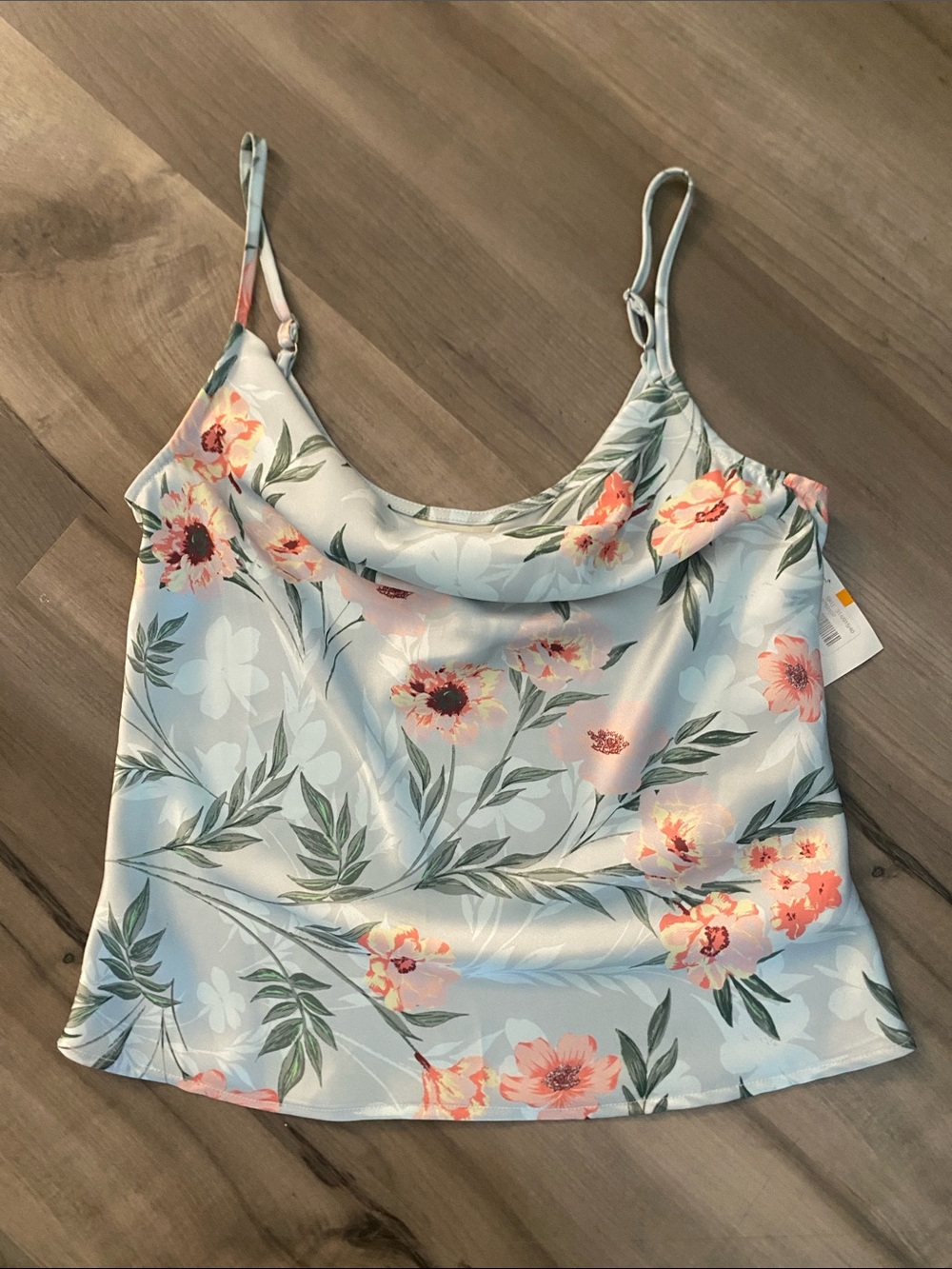 Takara Floral Cowl Neck Satin Cami Tank